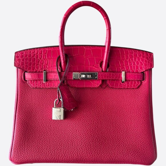 Hermes Pink Frambois Togo & Crocodile Touch Birkin 25 - Picture 1 of 8